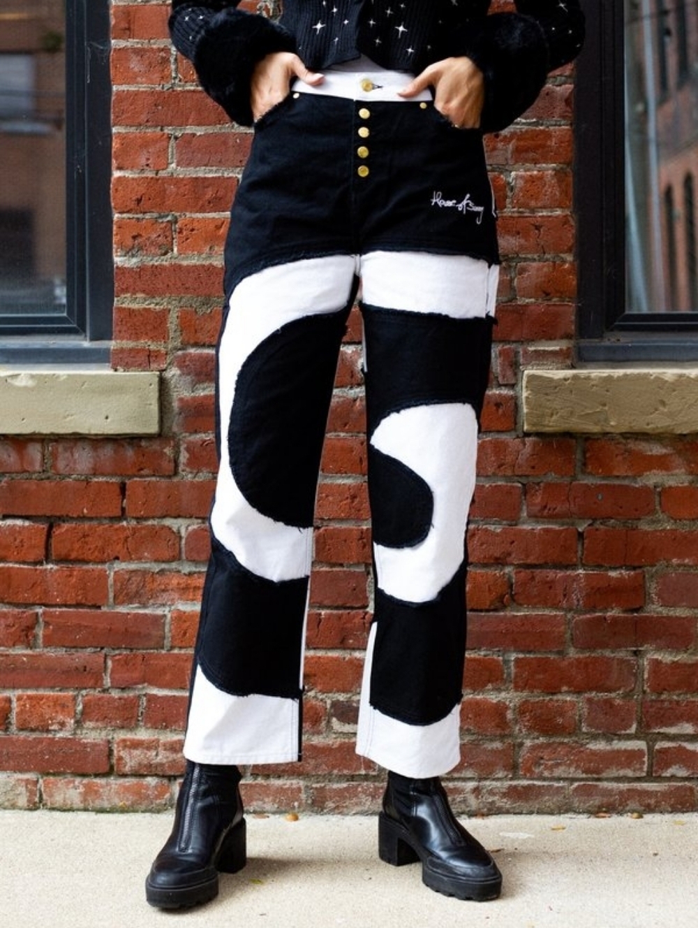 NWT House Of Sunny Black & White Across The Universe Patchwork Denim Size 4